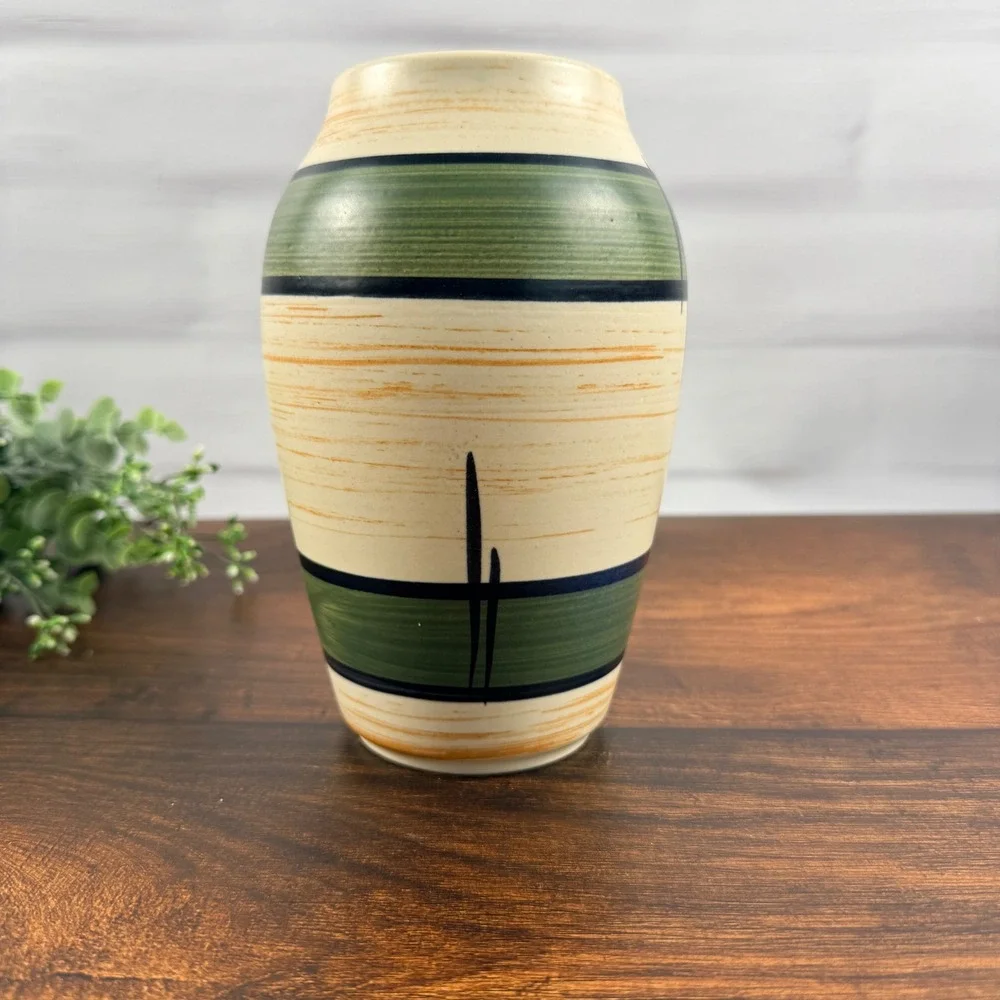 Bay Keramik 553-17 West German Pottery Atomic Vase Green Black MCM WGP